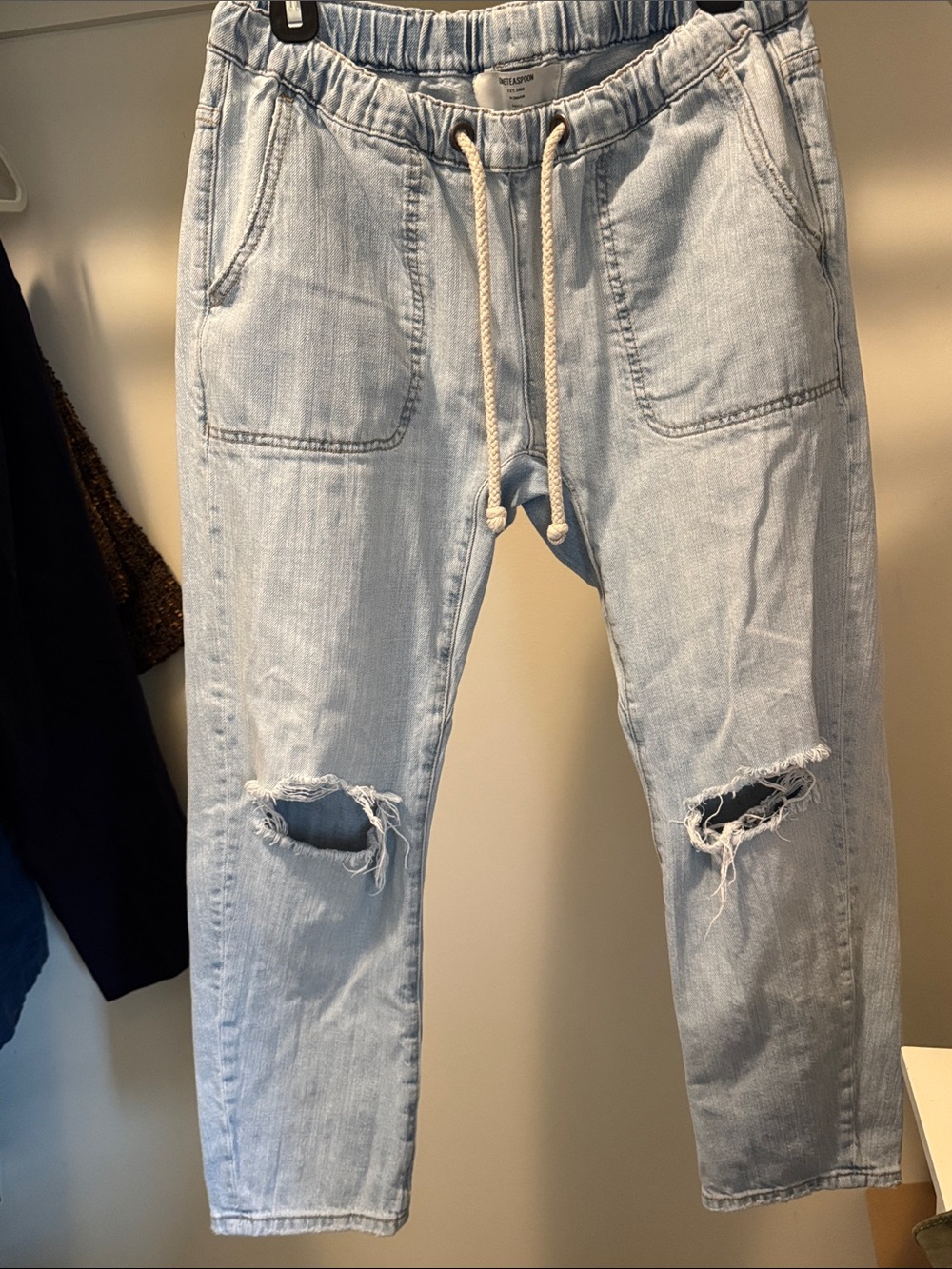 One Teaspoon Light Blue Distressed Cropped Relaxed Fit Jeans